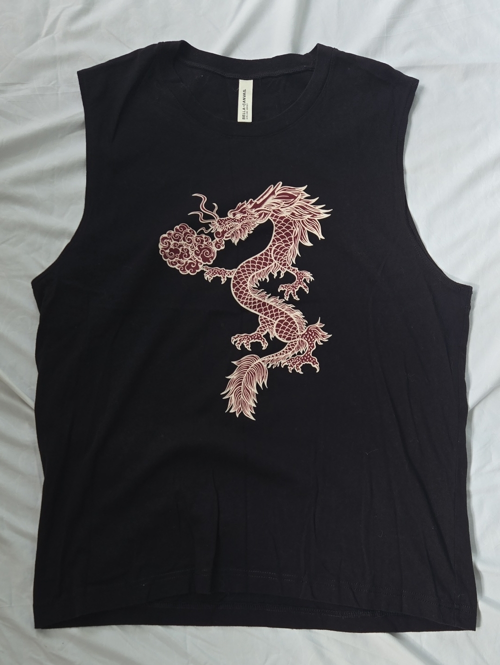 Men's/Unisex Black Muscle GraphicTee Beautiful Dragon, Iron On, Asian Text Back